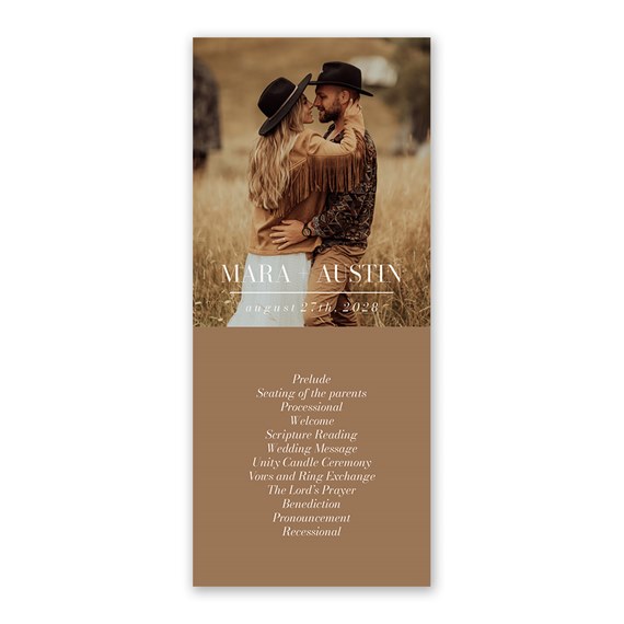 wedding program with photo area and ceremony details