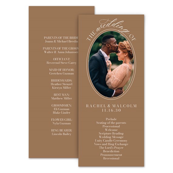 wedding program with photo placeholder and text