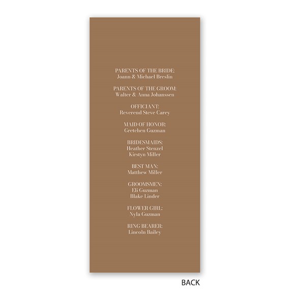 wedding program with names listed