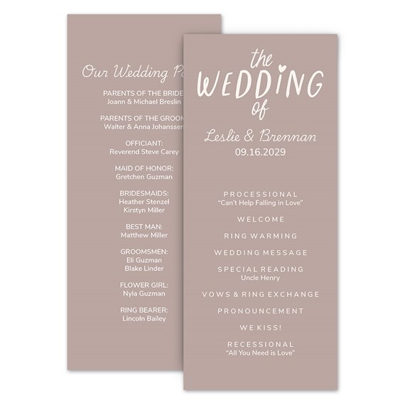 wedding program with customizable text area