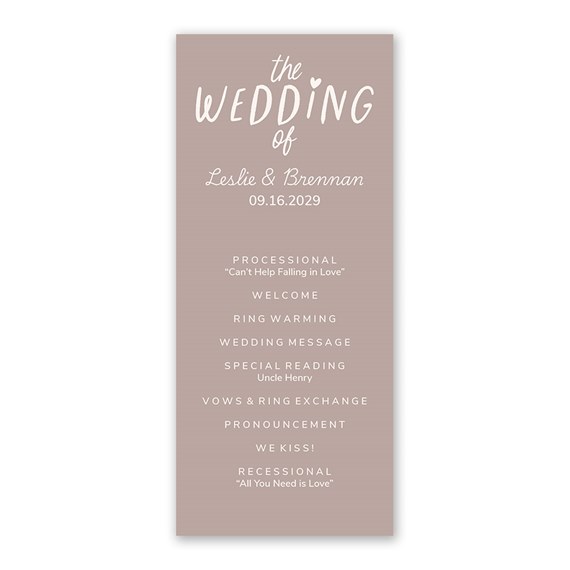 wedding program with customizable text area
