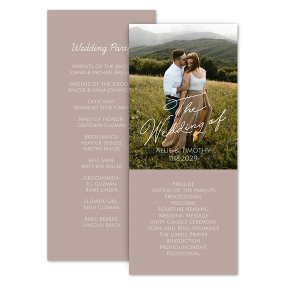wedding program with photo placeholder and text layout