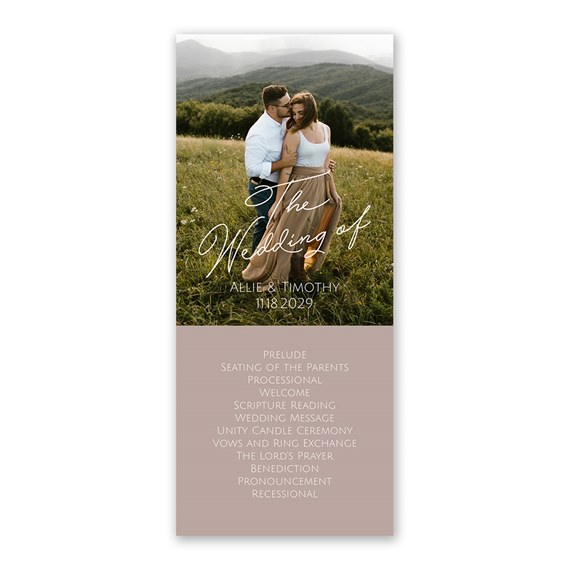 wedding program with photo placeholder and event list