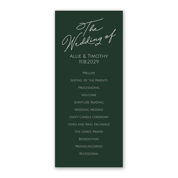 wedding program with customizable text area