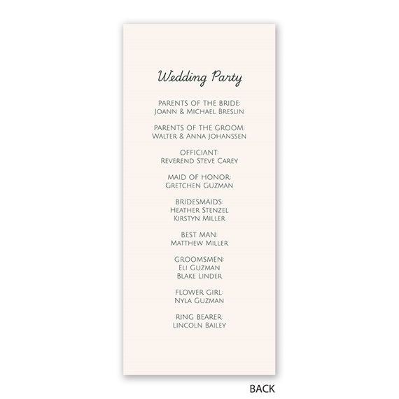 wedding program with customizable text area