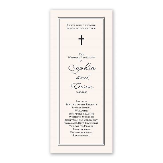 wedding program with cross and customizable text area