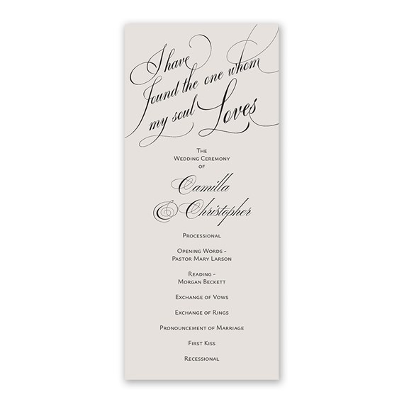 wedding program with elegant text on beige background