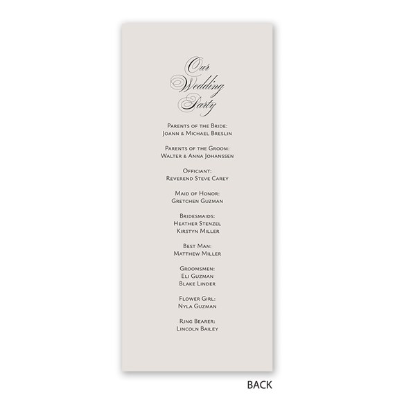 wedding program with customizable text area