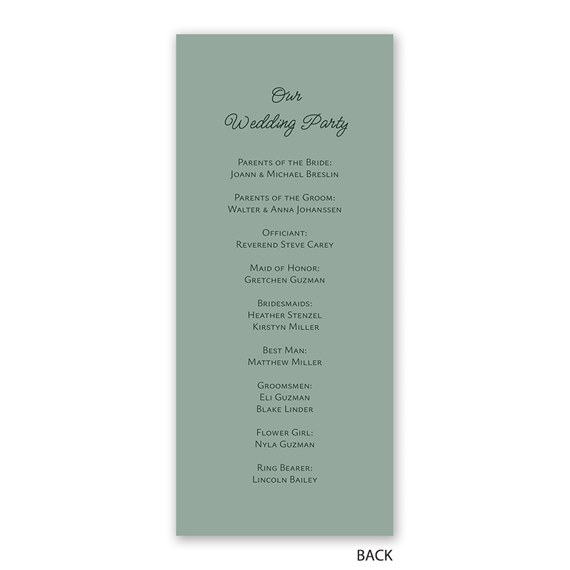 wedding program with names of wedding party