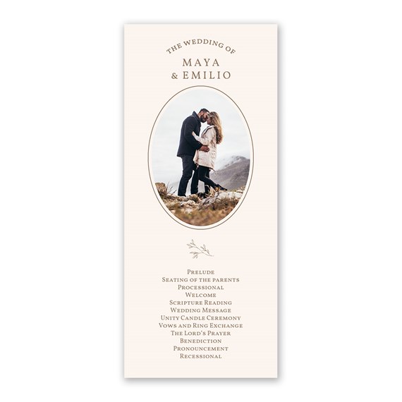 wedding program with photo placeholder and text details