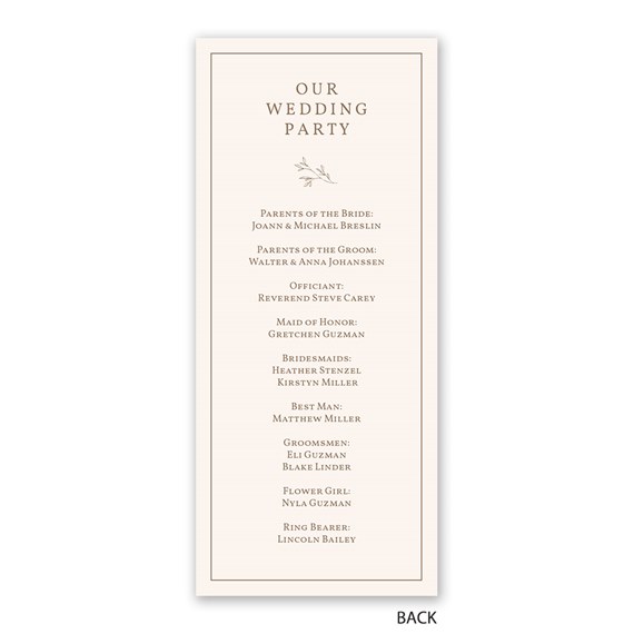 wedding program with text layout and floral design