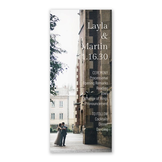 wedding program with photo placeholder and ceremony details