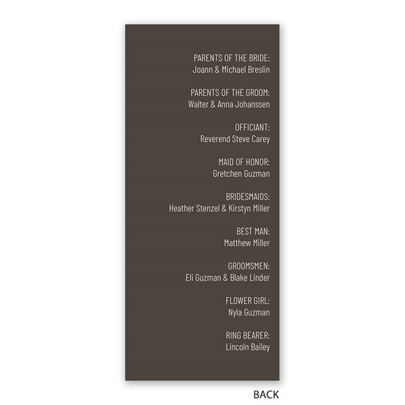 wedding program with names and roles