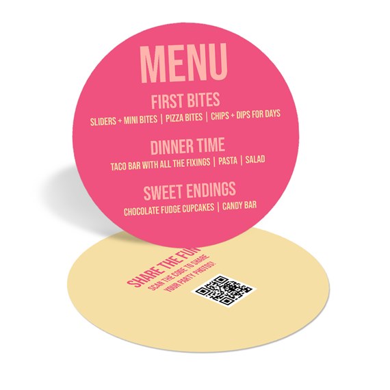 circular menu card with pink and beige sides