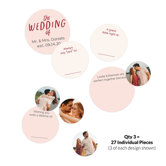 jumbo wedding confetti with text prompts and photo area