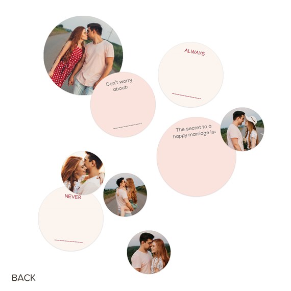 circular design with photo placeholders and marriage advice prompts