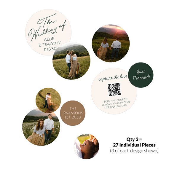 wedding confetti design with photo placeholders and text