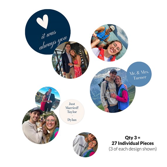 wedding confetti design with text and photo placeholders
