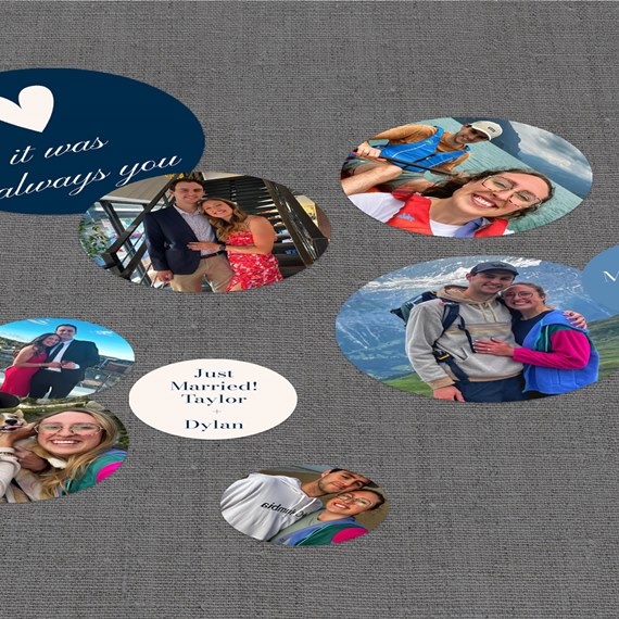 multiple photo placeholders on a textured gray background with printed text