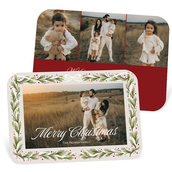 holiday card with photo placeholders and decorative border