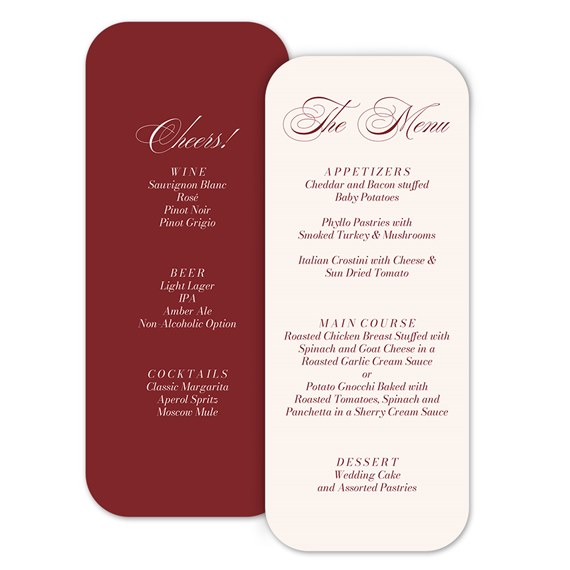 menu card with burgundy and cream design