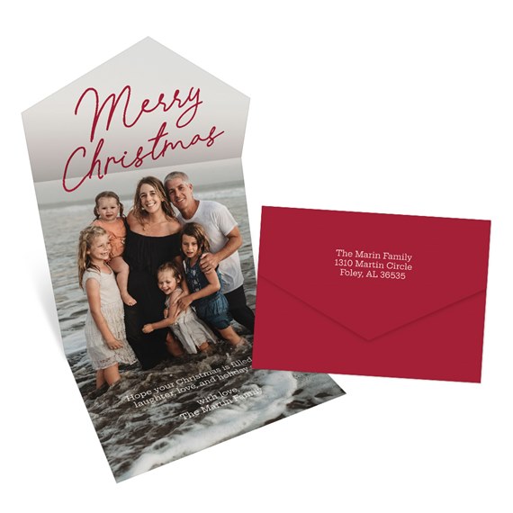 Christmas card with photo area and red envelope
