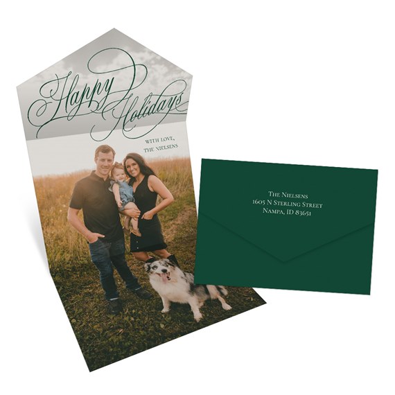 Christmas card with photo area and green envelope