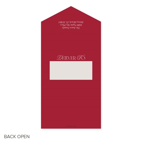 back of a red card with a white photo area