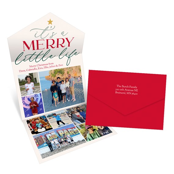 Christmas card with photo placeholders and red envelope