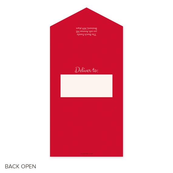 red Christmas card with address area
