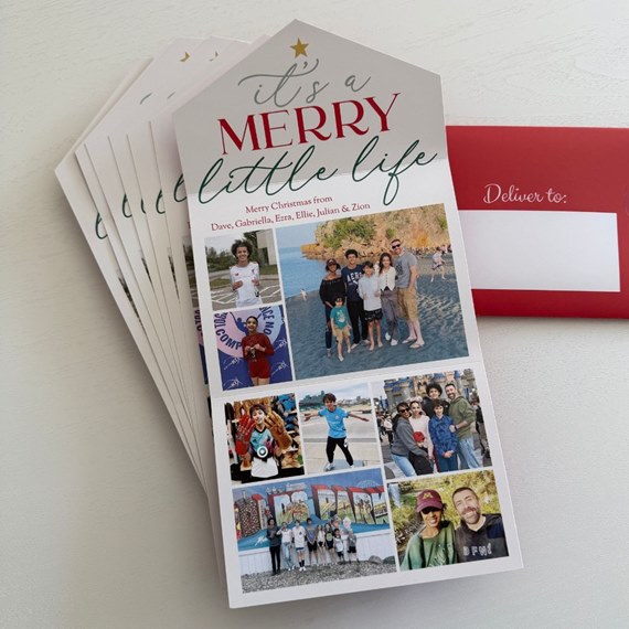 Christmas card with photo placeholders and red envelope