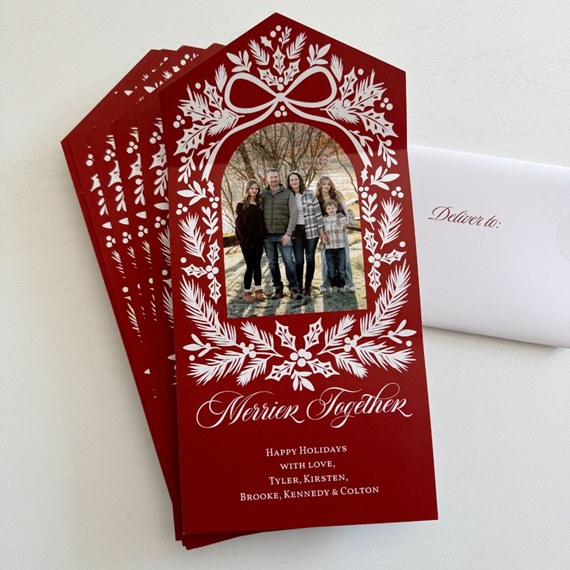 botanical frame Christmas card with photo placeholder