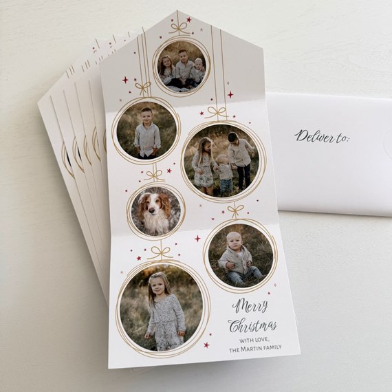 Christmas card with photo placeholders and decorative elements