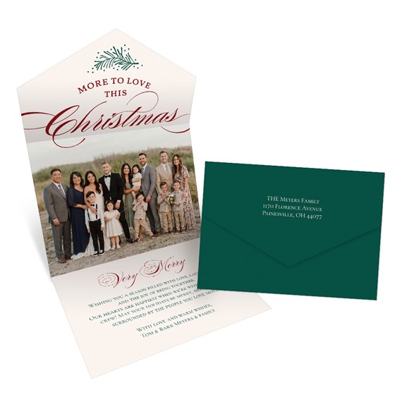 Christmas card with photo area and dark green envelope