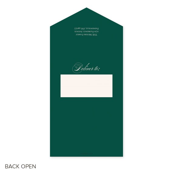 green Christmas card with address area and cream placeholder