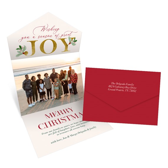 Christmas card with photo area and red envelope