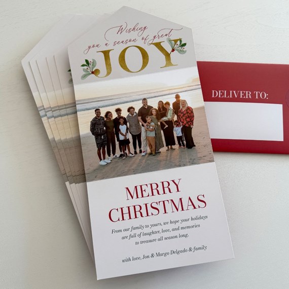 Christmas card with photo area and red envelope