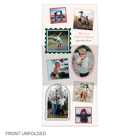 Christmas card with multiple photo placeholders and decorative frames