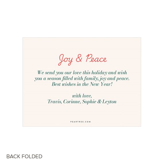 holiday card with text 'Joy & Peace'