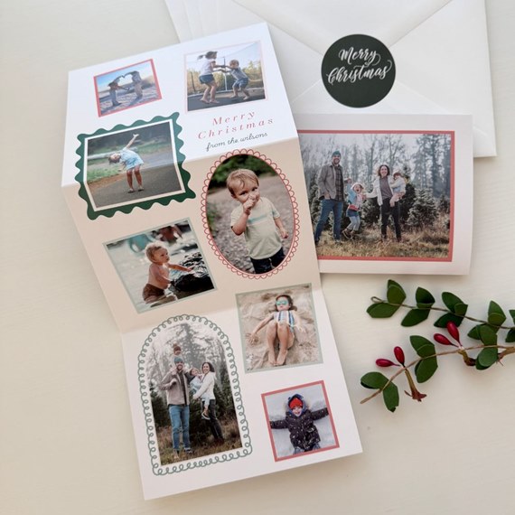 Christmas card with photo placeholders and decorative frames