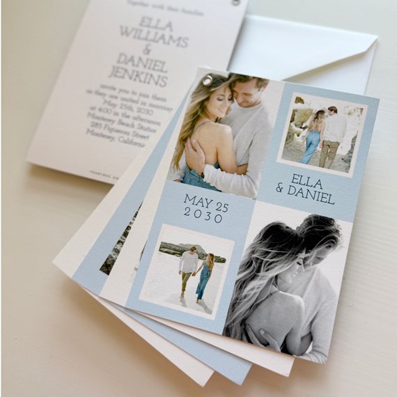 collage wedding invitation with photo placeholders and printed text
