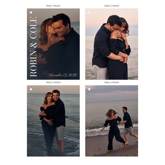 four-page wedding invitation with photo areas and text placeholders