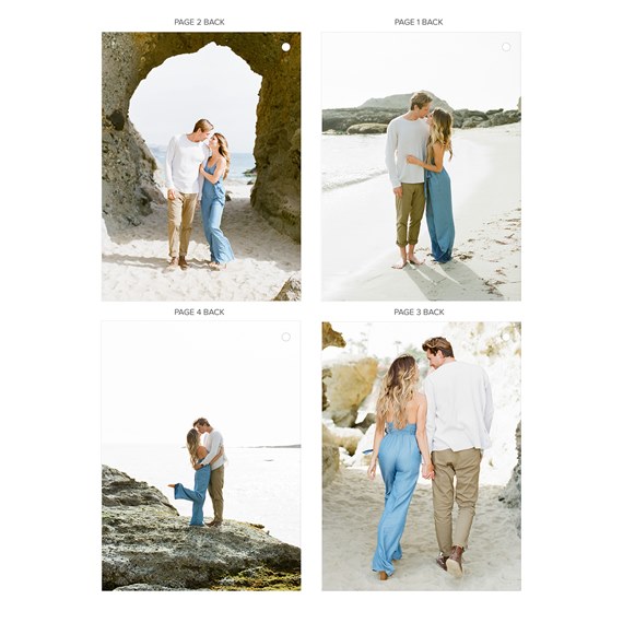 wedding invitation with photo placeholders and page indicators