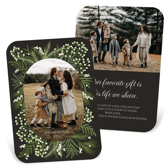 botanical design Christmas card with photo placeholder