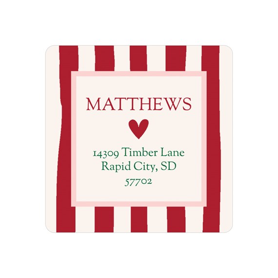 address label with festive stripes and customizable text area