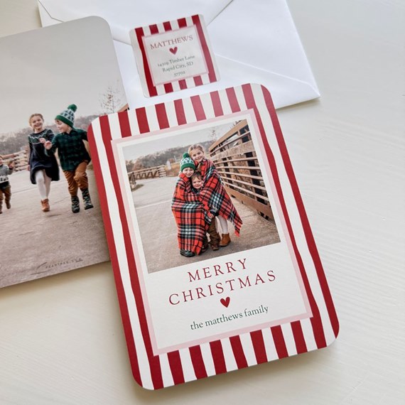 Christmas card with photo area and striped border