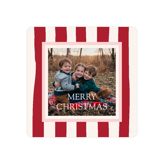 photo placeholder with festive striped border and text