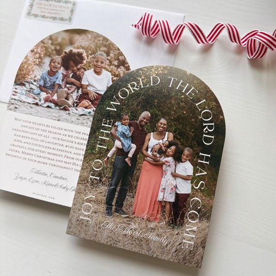 photo placeholder, rounded-top card with family image and text