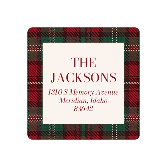plaid address label with customizable text area