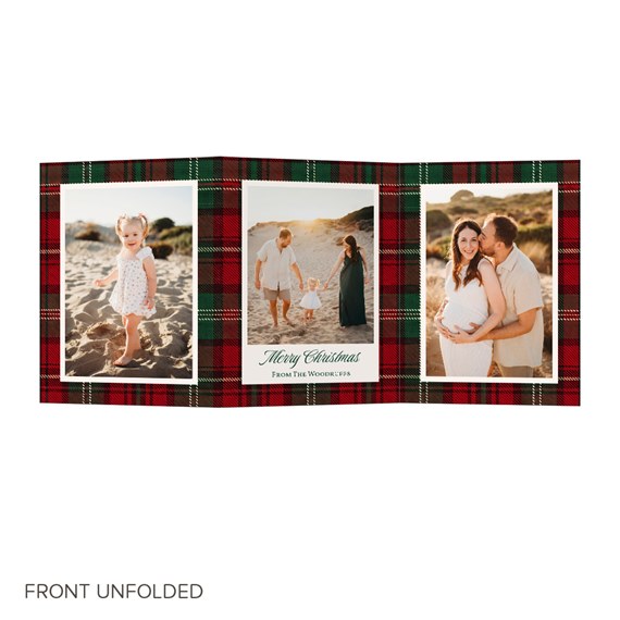 Christmas card with photo placeholders and plaid border